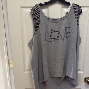 Gray Sleeveless Top with Studded Shoulders